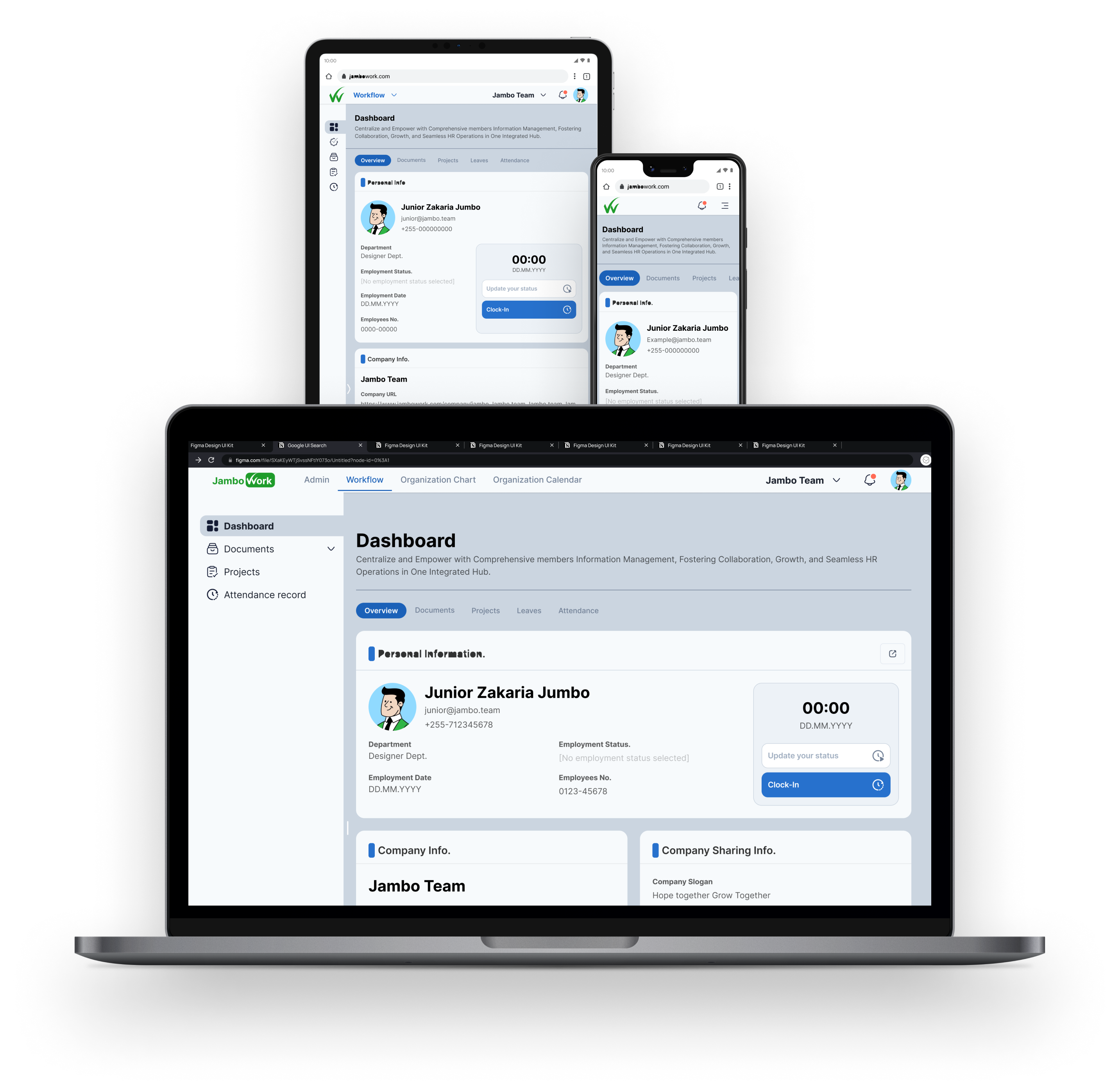 Jambo Work Dashboard on tablet and laptop